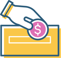 graphic: hand with coin puts coin in yellow box.